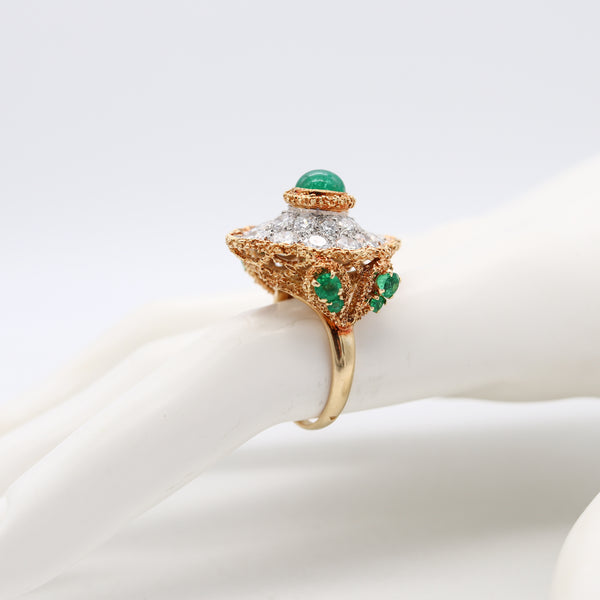 *Van Cleef & Arpels 1960 Paris Alhambra Cocktail Ring in 18Kt Platinum with 9.12 Cts in Diamonds & Emeralds