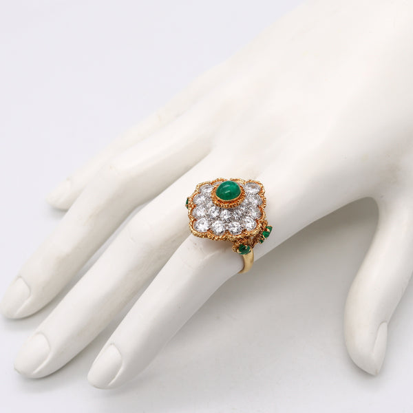 *Van Cleef & Arpels 1960 Paris Alhambra Cocktail Ring in 18Kt Platinum with 9.12 Cts in Diamonds & Emeralds