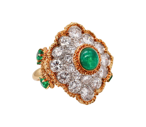 *Van Cleef & Arpels 1960 Paris Alhambra Cocktail Ring in 18Kt Platinum with 9.12 Cts in Diamonds & Emeralds