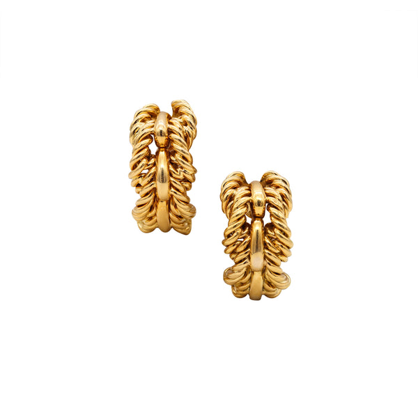 Tiffany Co France 1970 Donald Claflin Rope Clips Earrings In Solid 18Kt Yellow Gold