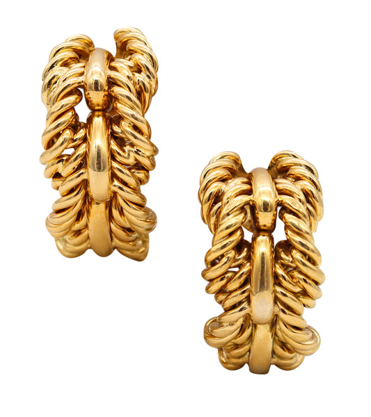 Tiffany Co France 1970 Donald Claflin Rope Clips Earrings In Solid 18Kt Yellow Gold