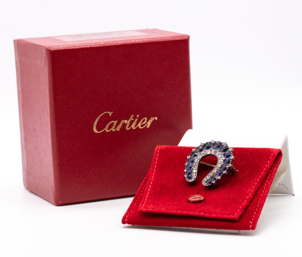 *Cartier Paris 1900 Gia certified Edwardian brooch in 18 kt with 9.57 Ctw Pailin sapphires & diamonds