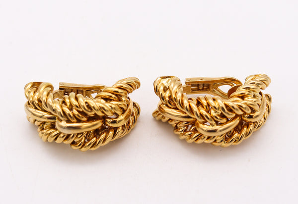 Tiffany Co France 1970 Donald Claflin Rope Clips Earrings In Solid 18Kt Yellow Gold