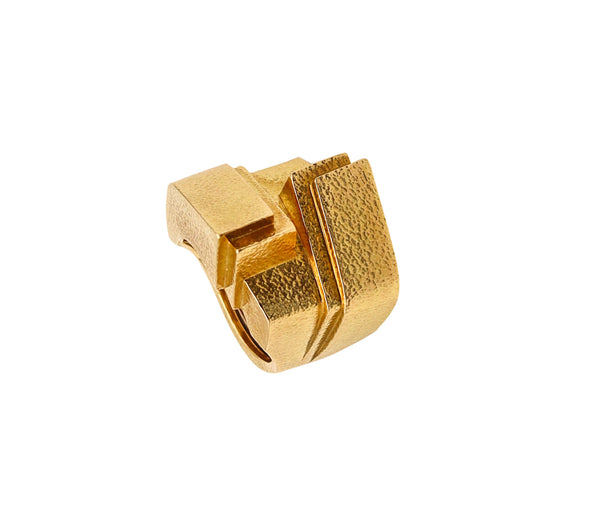 David Webb New York Geometric Cocktail Ring In Textured 18Kt Yellow Gold