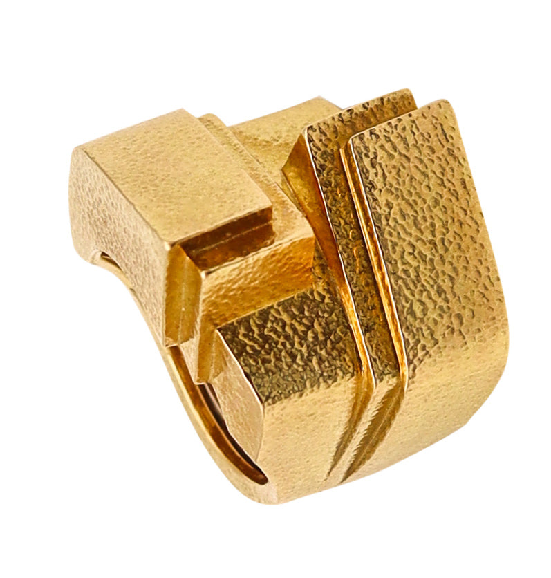 David Webb New York Geometric Cocktail Ring In Textured 18Kt Yellow Gold