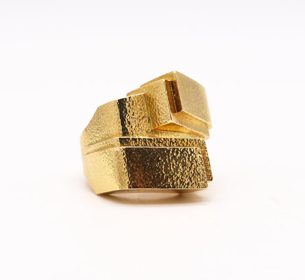 David Webb New York Geometric Cocktail Ring In Textured 18Kt Yellow Gold