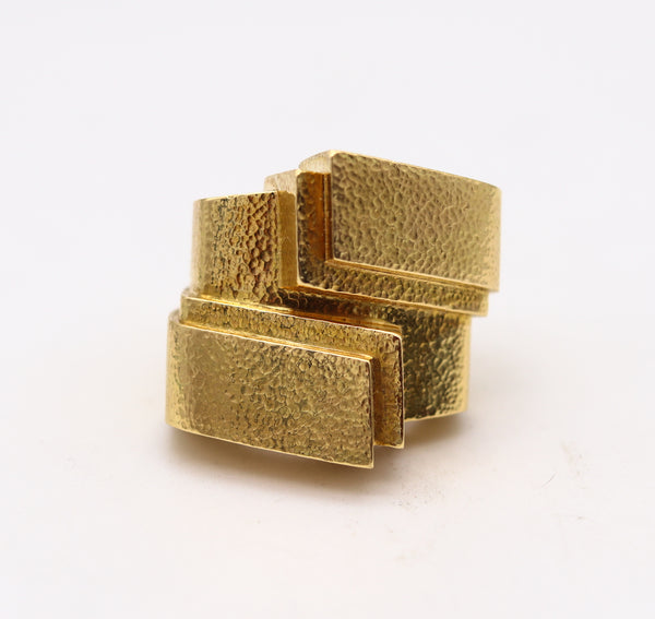 David Webb New York Geometric Cocktail Ring In Textured 18Kt Yellow Gold