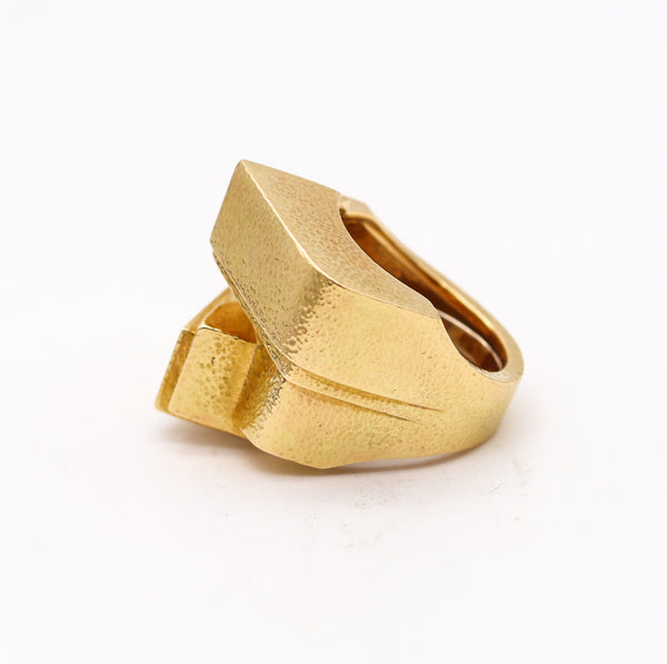 David Webb New York Geometric Cocktail Ring In Textured 18Kt Yellow Gold
