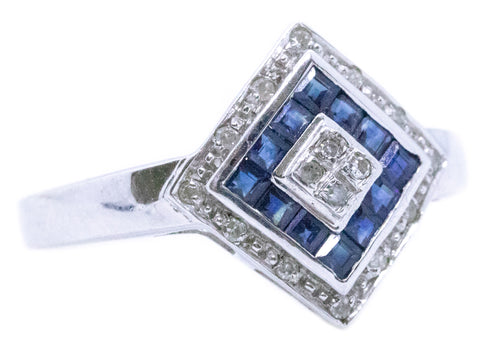 ART DECO SAPPHIRE AND DIAMONDS 14 KT LADY RING