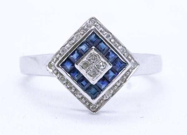 ART DECO SAPPHIRE AND DIAMONDS 14 KT LADY RING