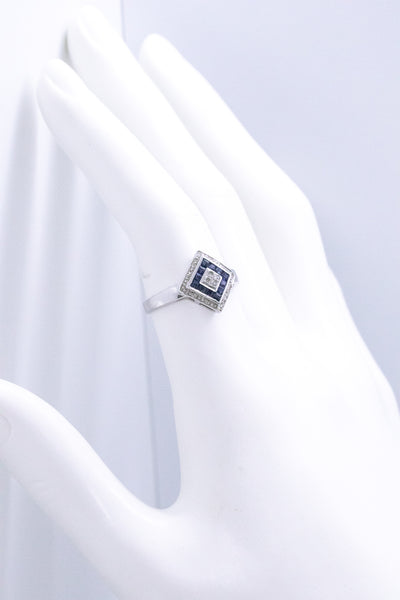 ART DECO SAPPHIRE AND DIAMONDS 14 KT LADY RING