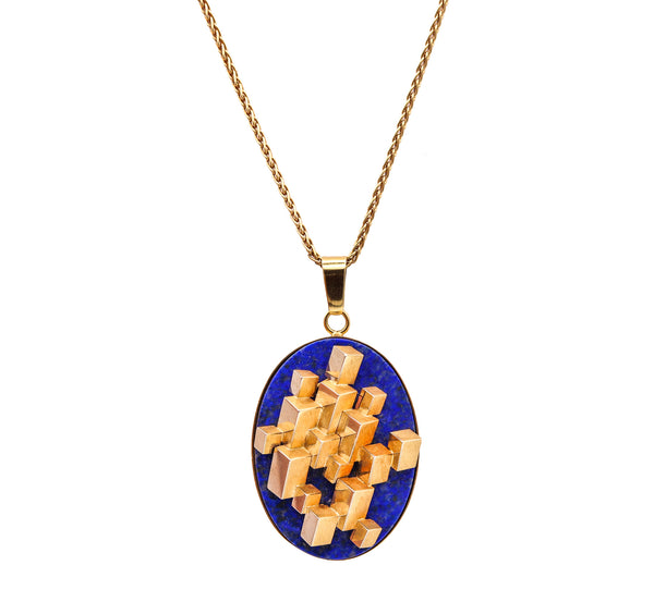 Livio Bevilacqua 1967 Op Art Geometric Pendant Necklace In 18Kt Gold With Lapis Lazuli