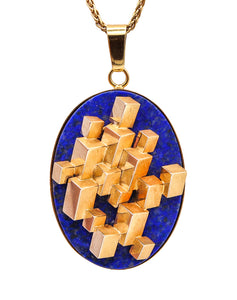 Livio Bevilacqua 1967 Op Art Geometric Pendant Necklace In 18Kt Gold With Lapis Lazuli