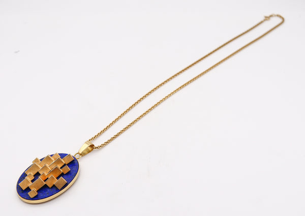 Livio Bevilacqua 1967 Op Art Geometric Pendant Necklace In 18Kt Gold With Lapis Lazuli