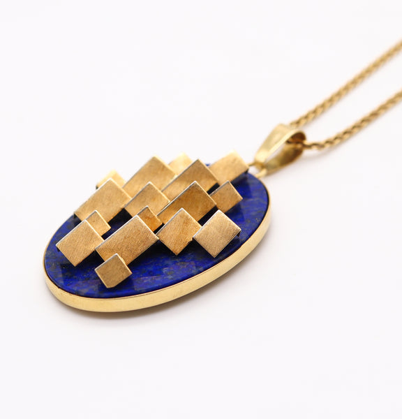 Livio Bevilacqua 1967 Op Art Geometric Pendant Necklace In 18Kt Gold With Lapis Lazuli