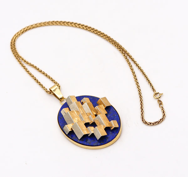 Livio Bevilacqua 1967 Op Art Geometric Pendant Necklace In 18Kt Gold With Lapis Lazuli