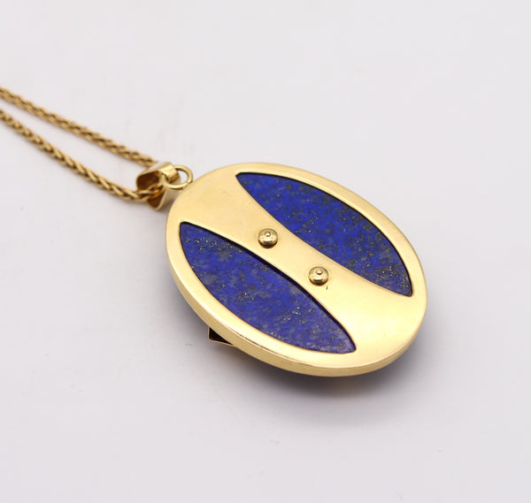 Livio Bevilacqua 1967 Op Art Geometric Pendant Necklace In 18Kt Gold With Lapis Lazuli