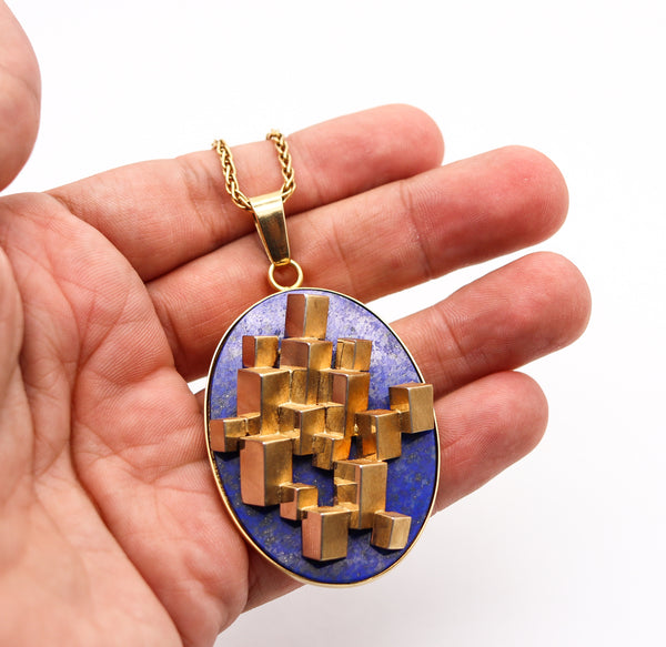 Livio Bevilacqua 1967 Op Art Geometric Pendant Necklace In 18Kt Gold With Lapis Lazuli