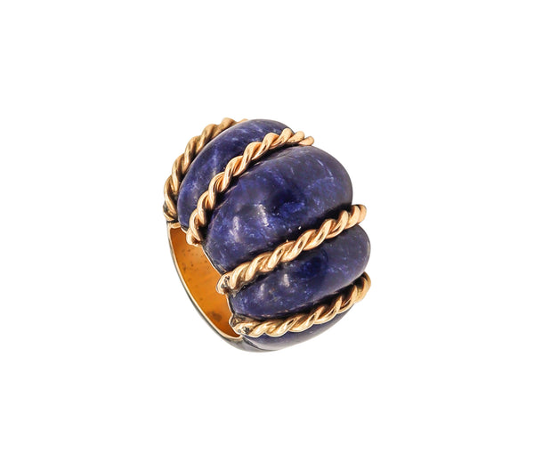 Seaman Schepps 1960 Shrimp Cocktail Ring In 18 Kt Gold With Fluted Lapis Lazuli