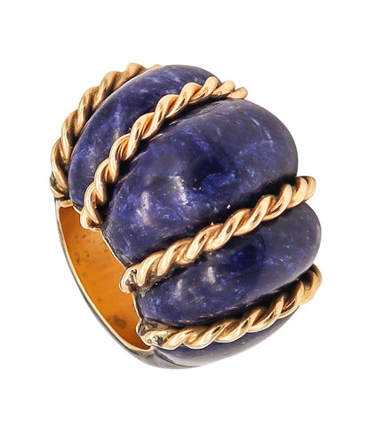 Seaman Schepps 1960 Shrimp Cocktail Ring In 18 Kt Gold With Fluted Lapis Lazuli