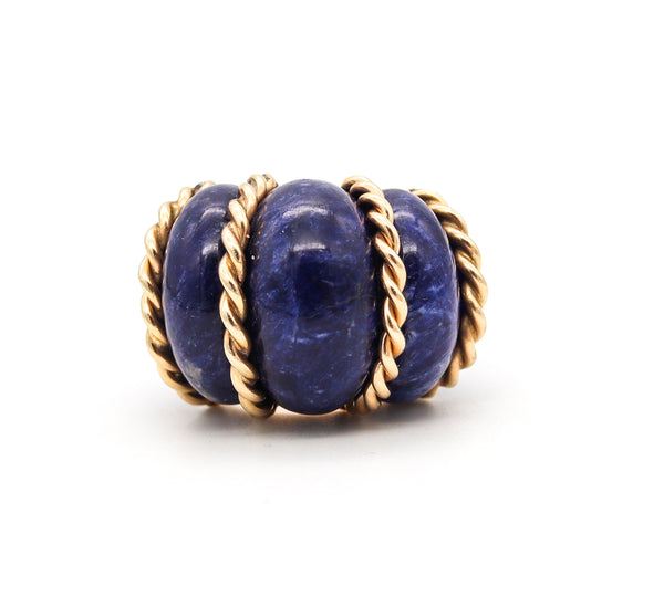 Seaman Schepps 1960 Shrimp Cocktail Ring In 18 Kt Gold With Fluted Lapis Lazuli