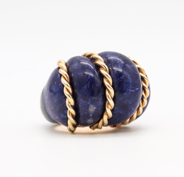 Seaman Schepps 1960 Shrimp Cocktail Ring In 18 Kt Gold With Fluted Lapis Lazuli