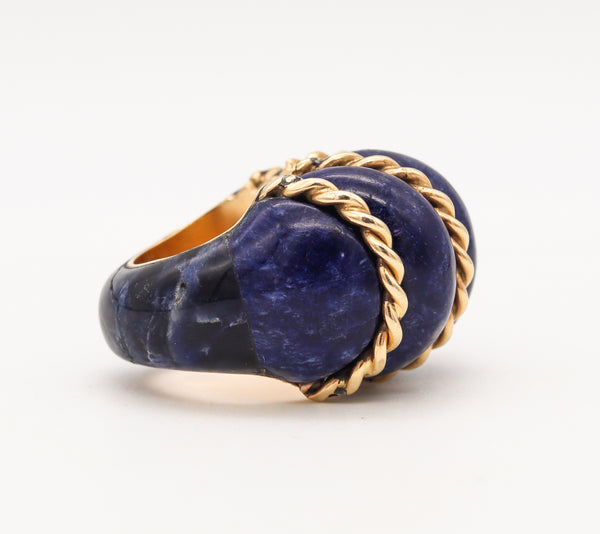 Seaman Schepps 1960 Shrimp Cocktail Ring In 18 Kt Gold With Fluted Lapis Lazuli