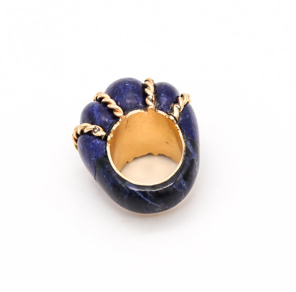 Seaman Schepps 1960 Shrimp Cocktail Ring In 18 Kt Gold With Fluted Lapis Lazuli