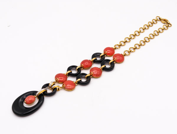 European 1970 Modernist Necklace In 18Kt Gold With 176.25 Ctw In Rhodochrosite And Diamonds