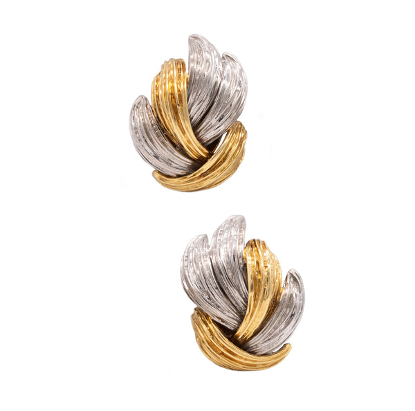 EMIL MEISTER SWISS TEXTURED TWO TONES LEAFS EARRINGS IN 18 KT GOLD