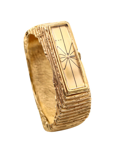 Trabert And Hoeffer Mauboussin 1970 Retro Modernist Watch Bracelet In 18Kt Yellow Gold