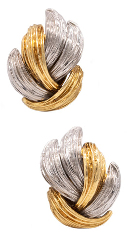 EMIL MEISTER SWISS TEXTURED TWO TONES LEAFS EARRINGS IN 18 KT GOLD