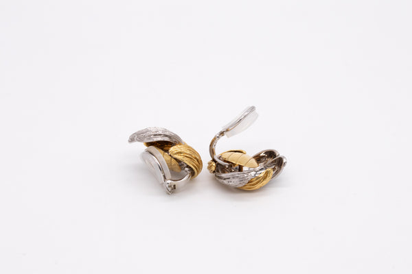 EMIL MEISTER SWISS TEXTURED TWO TONES LEAFS EARRINGS IN 18 KT GOLD