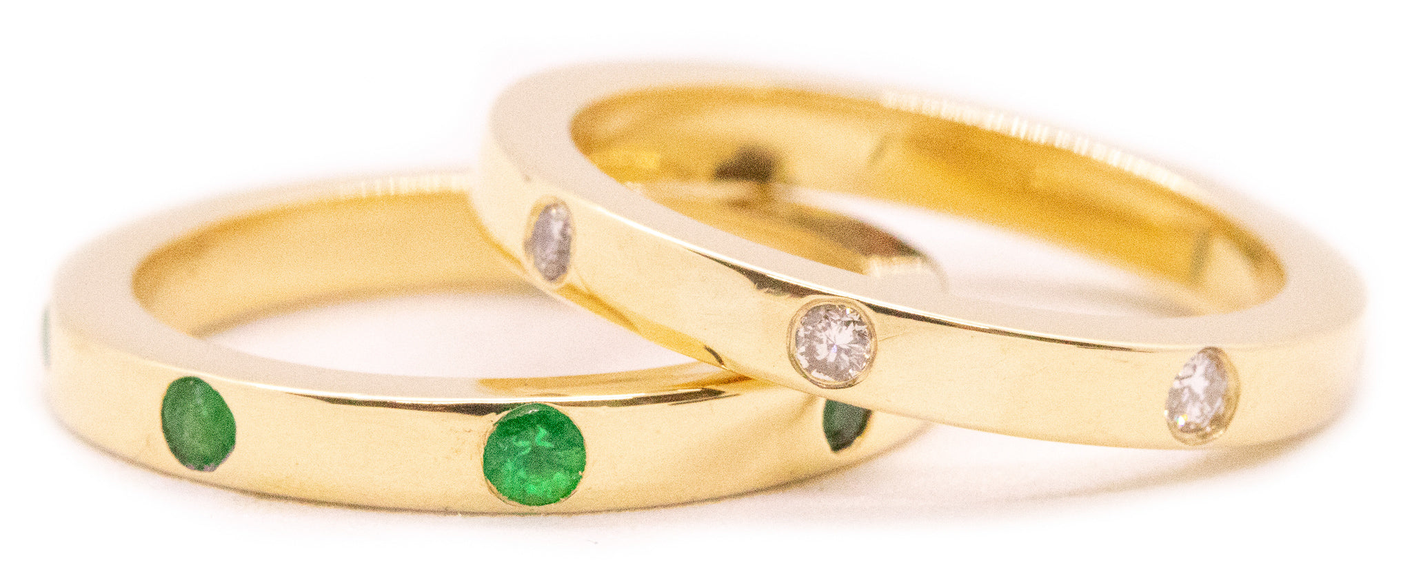 DAVID WEBB 18 KT RINGS DUO WITH EMERALDS & DIAMONDS