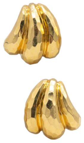 Henry Dunay New York Faceted Hammered Earrings In Textured 18Kt Yellow Gold