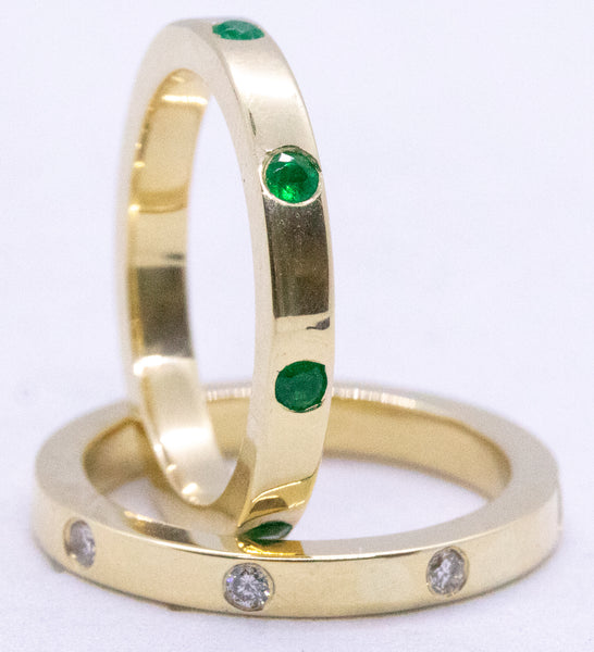 DAVID WEBB 18 KT RINGS DUO WITH EMERALDS & DIAMONDS