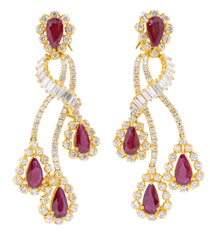 CERTIFIED 15.02 Ctw BURMA RUBIES & DIAMONDS PAIR OF 18 KT EARRINGS