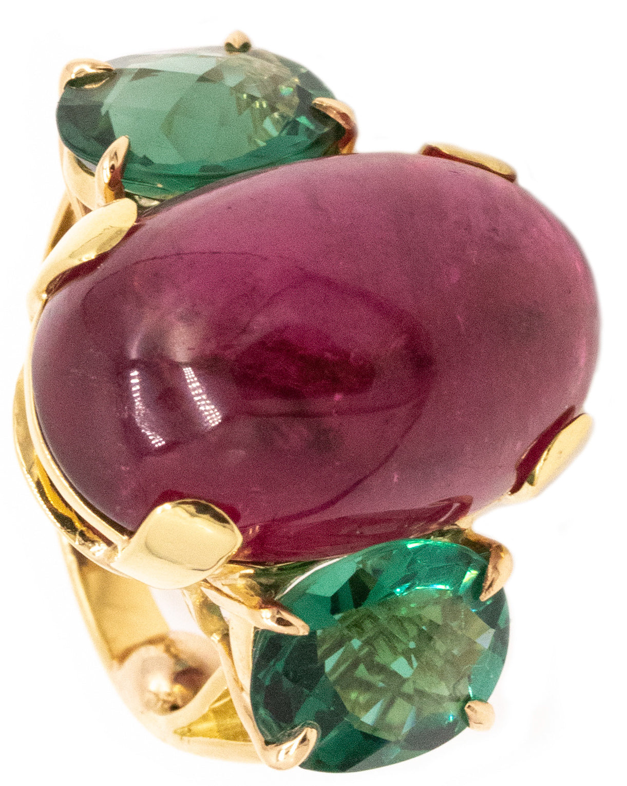 *Designer modern 18 kt cocktail ring with 46.09 Ctw in Rubellite & green tourmaline