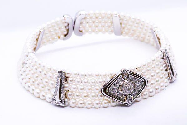 EXCEPTIONAL 4.10 Cts DIAMONDS AND PEARLS 18 KT GOLD CHOKER