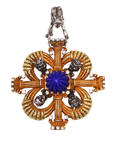 Erwin Pearl 1970 Renaissance Revival Pendant In 18Kt Gold With 31.94 Ctw In Diamonds And Lapis