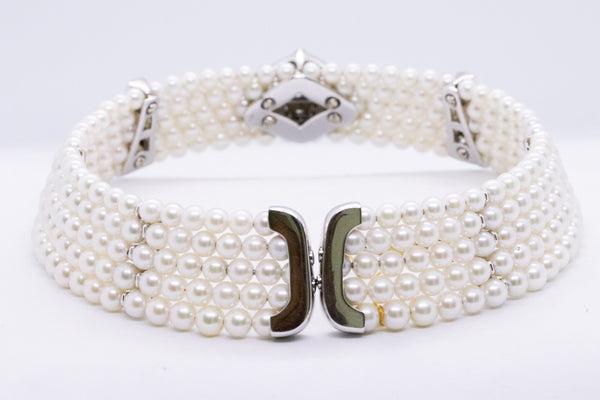 EXCEPTIONAL 4.10 Cts DIAMONDS AND PEARLS 18 KT GOLD CHOKER