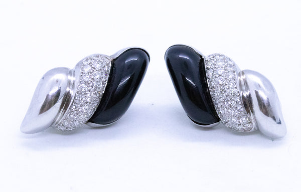 *Italian designer 18 kt gold earrings with 3.78 Cts diamonds & black onyx