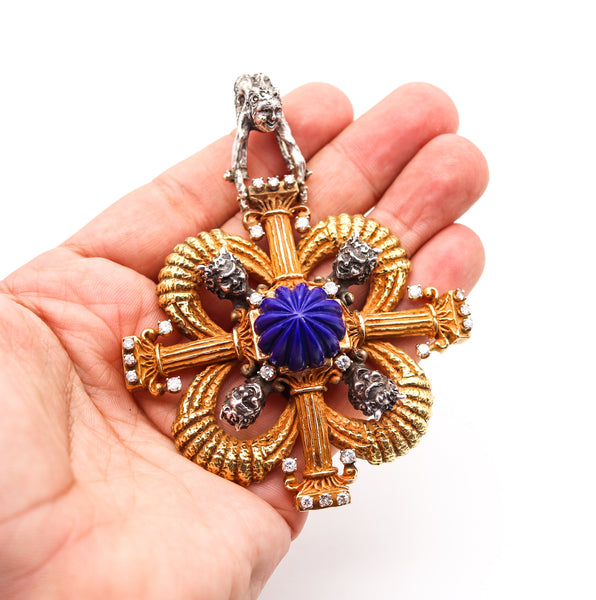Erwin Pearl 1970 Renaissance Revival Pendant In 18Kt Gold With 31.94 Ctw In Diamonds And Lapis