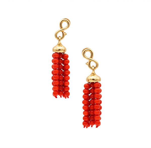 *Angela Cummings Studios 1986 Drop Earrings in 18 kt Yellow Gold with Red Coral