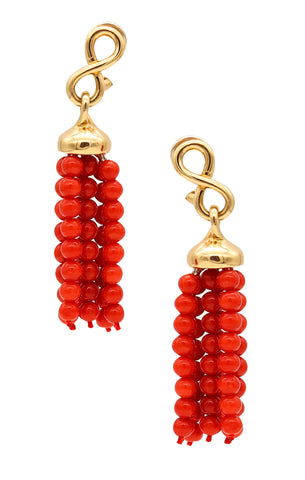 *Angela Cummings Studios 1986 Drop Earrings in 18 kt Yellow Gold with Red Coral