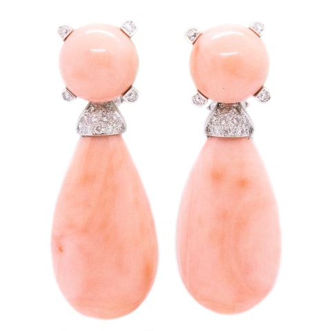 PINK ITALIAN CORAL & DIAMOND 18 KT WHITE GOLD EARRINGS