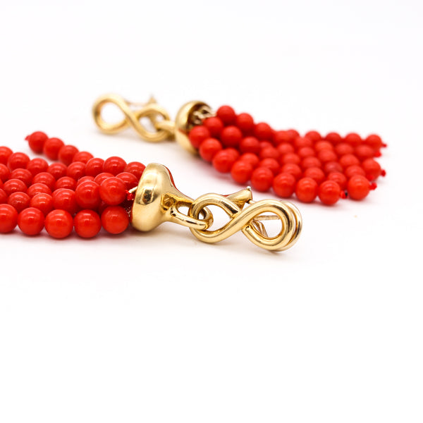 *Angela Cummings Studios 1986 Drop Earrings in 18 kt Yellow Gold with Red Coral