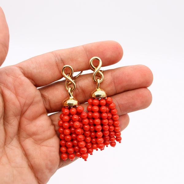 *Angela Cummings Studios 1986 Drop Earrings in 18 kt Yellow Gold with Red Coral