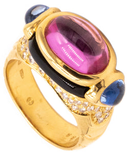 MARINA B. MILAN 18 KT YELLOW GOLD RING WITH 4.26 Ctw IN DIAMONDS AND GEMSTONES