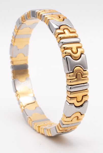 BVLGARI, ITALY TWO TONES PARENTESI BRACELET CUFF IN 18 KT GOLD & STEEL